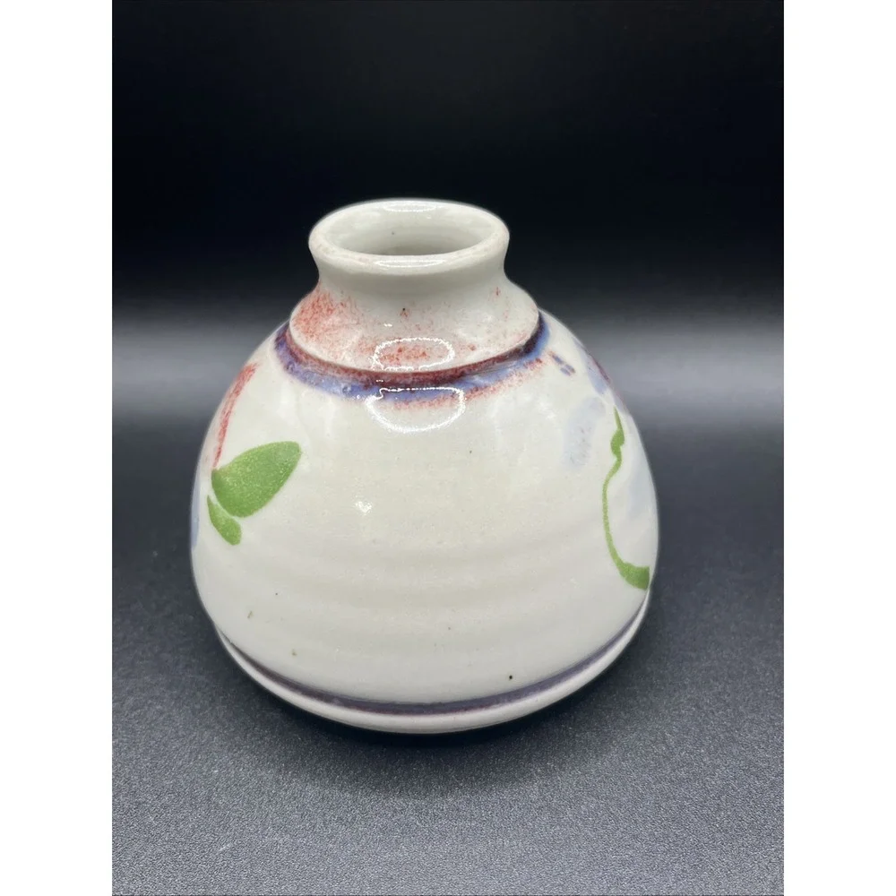 Candlestick Holder Vtg‎ Handmade Painted Art Clay Pottery - Signed by Artist